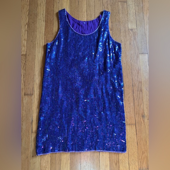 80s Vintage Purple Sequin and Beaded Shift Dress - Picture 7 of 9